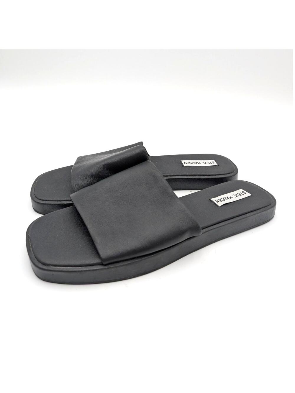 Steve Madden Holmes Slide Sandal Open Square Toe Women's Black Size US10M EU40.5